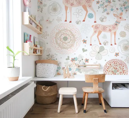 Арт. KIDS-09-3 | Обои | Олени (светлые)