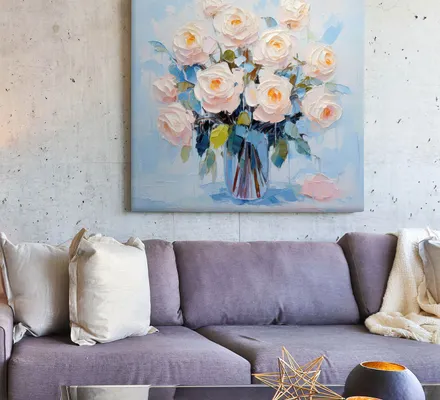 Арт. CAN-164 | Интерьерные картины | Розы в вазе (Квадрат)