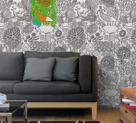 Арт. COLOUR-02 | Обои | Лисы в листьях