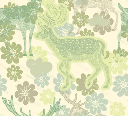 Арт. MOD-13-1 | Обои | Олени (зеленые)