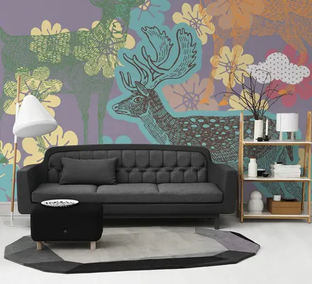 Арт. MOD-13-2 | Обои | Олени (разноцветные)