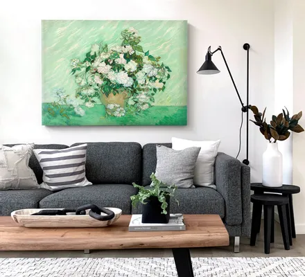 Арт. CAN-146 | Интерьерные картины | Ваза с розовыми розами (Прямоугольник)