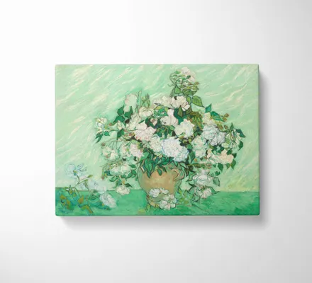 Арт. CAN-146 | Интерьерные картины | Ваза с розовыми розами (Прямоугольник)