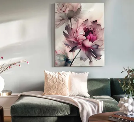 Арт. CAN-30 | Интерьерные картины | Пионы акварель (Прямоугольник)