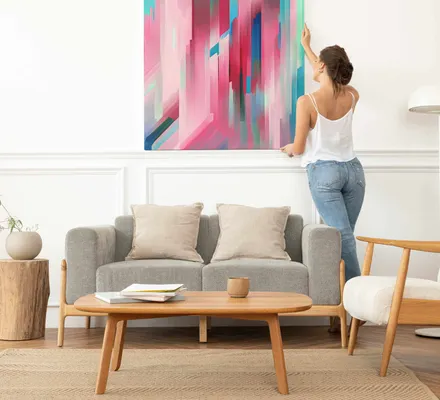 Арт. CAN-47 | Интерьерные картины | Абстракция полосы розовые (Квадрат)