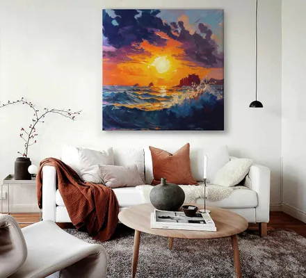 Арт. CAN-56 | Интерьерные картины | Закат на море (Квадрат)